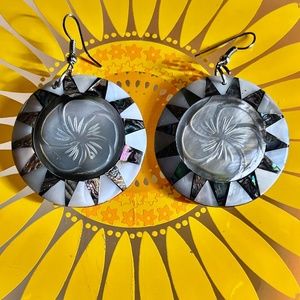 90's Mother of Pearl & Abalone Starburst Earrings - Inlaid MOP Abalone Dangles